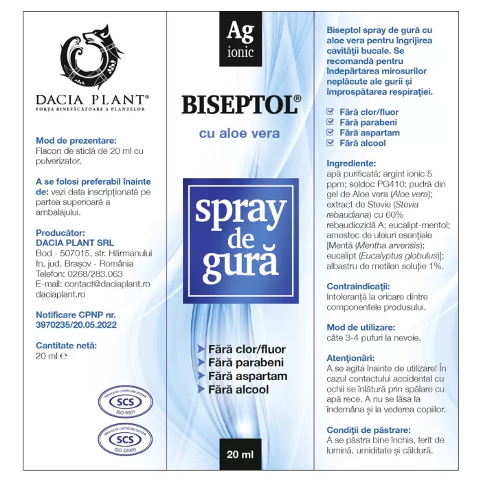 BiSeptol Spray de Gura cu Aloe Vera 20ml