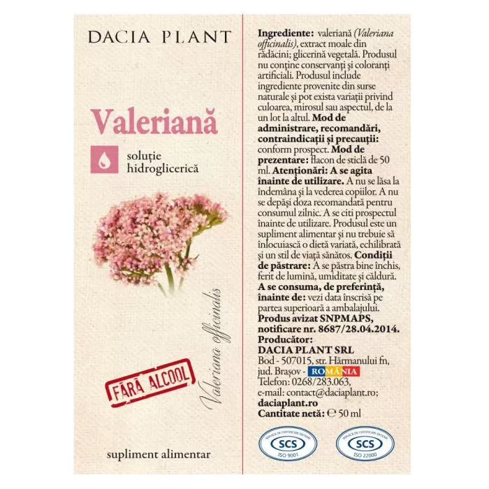 Valeriana tinctura fara alcool