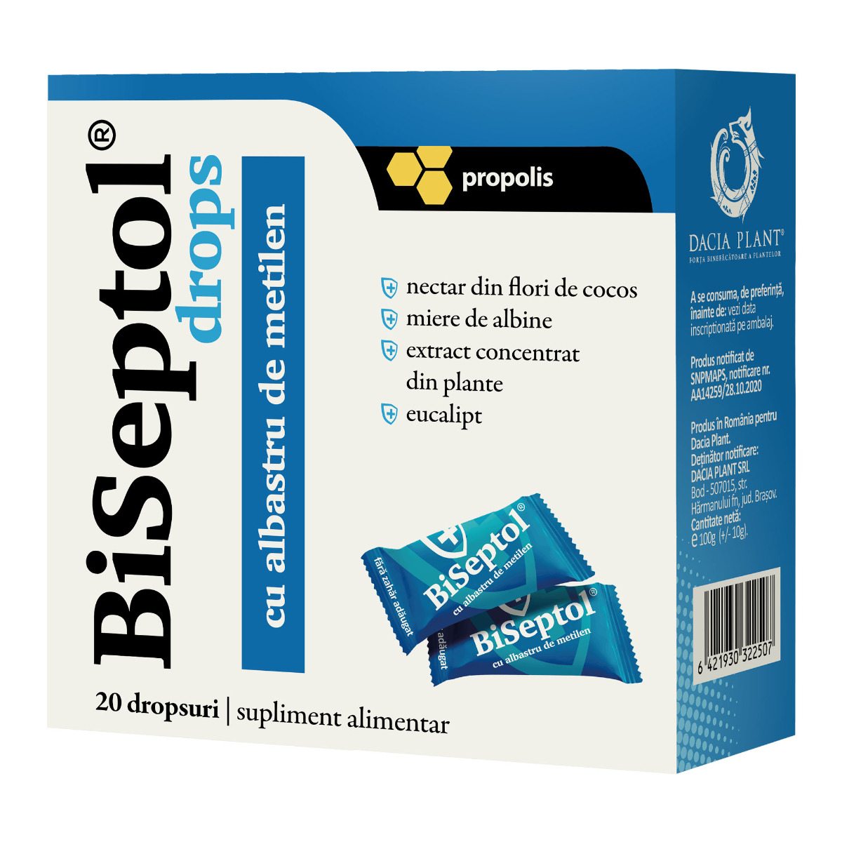 BiSeptol drops – cu propolis si albastru de metilen 20 buc Biseptol imagine noua