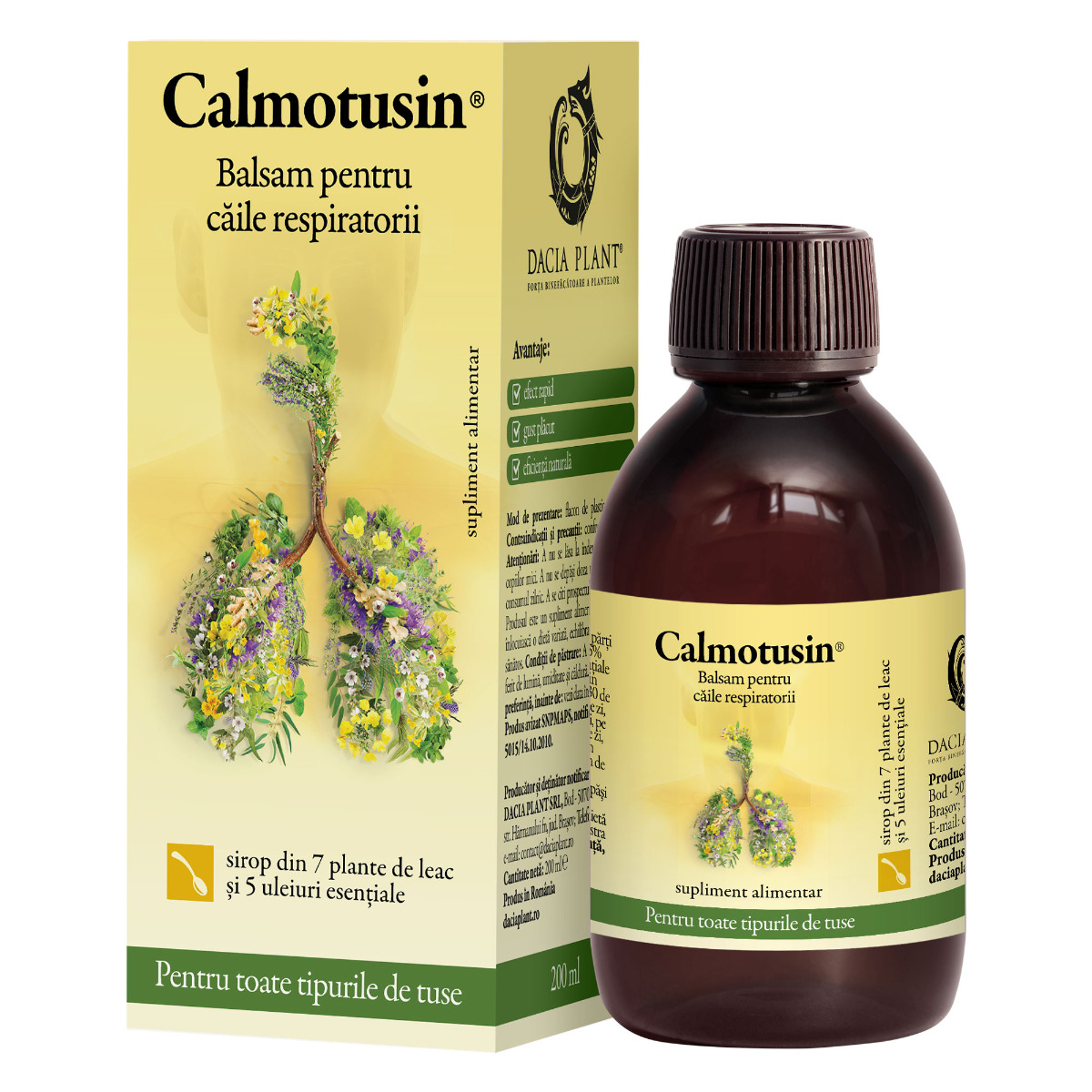 Calmotusin – 7 plante de leac si 5 uleiuri esentiale – sirop pentru tuse uscata sau productiva Calmotusin